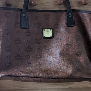 MCM Cognac Monogram Leather Tote (Authentic)